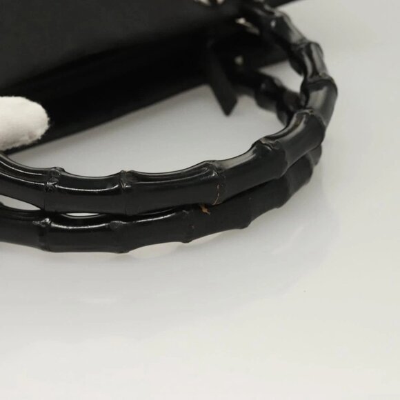 GUCCI GG Canvas Bamboo Hand Bag Nylon Black Silver Auth - Picture 8 of 16